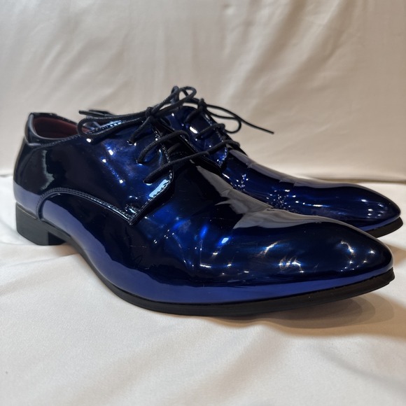 The Unbranded Brand Other - Men's Metallic Cobalt Blue Patent Leather Derby Dress Shoes EU46US12 Lace Up